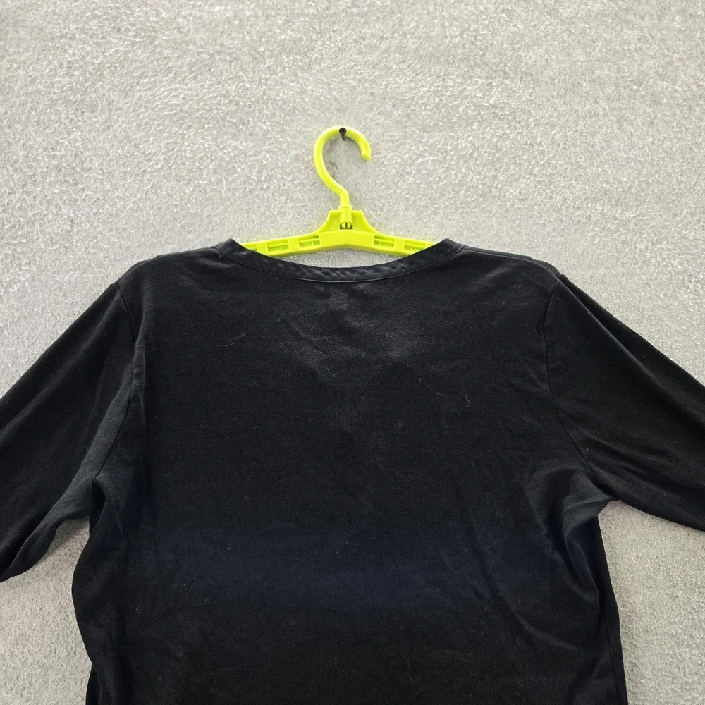 Lauren‎ Ralph Women Blouse L Black Button V-Neck Pullover